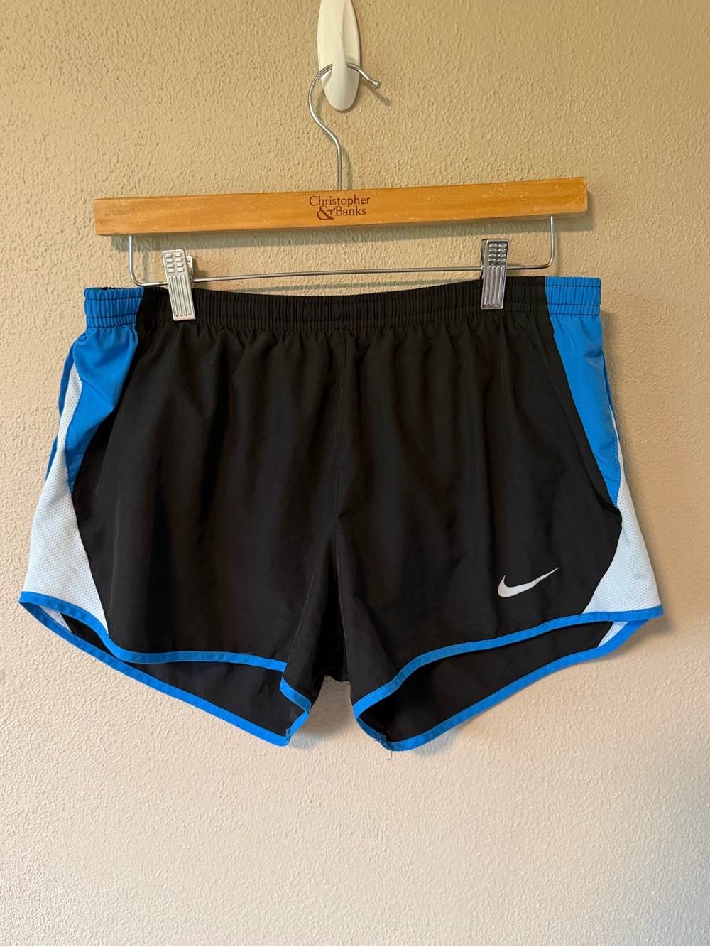 Nike Dri-FIT Running Shorts Women's Size Large Black, Blue, and White Athletic